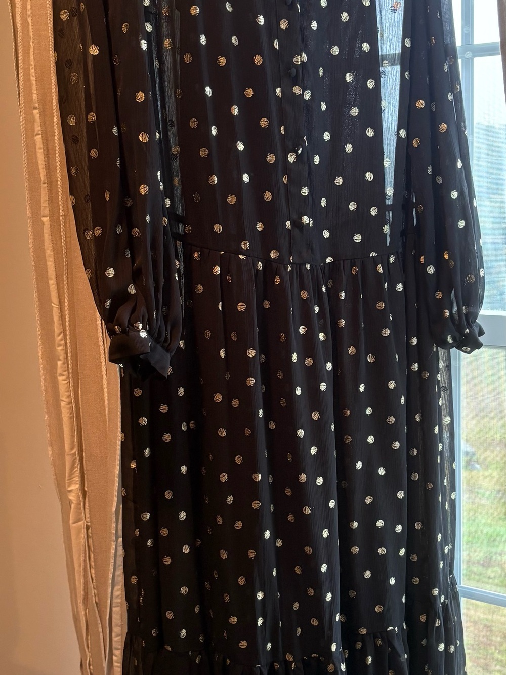 H&M Black Maxi Dress with Metallic Gold Polka Dots